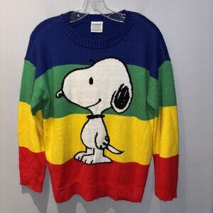 Peanuts Snoopy Colorful Rainbow Stripe Crew Neck Unisex Sweater Size Small‎